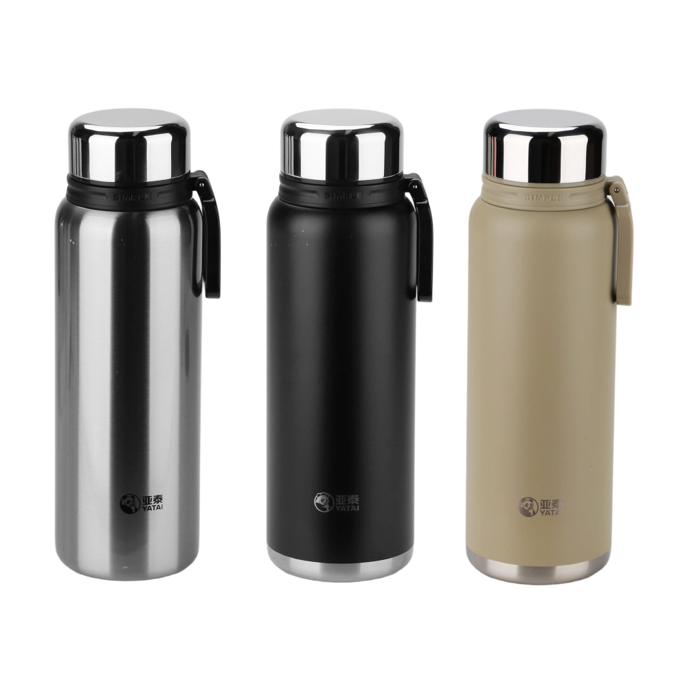 Y-5035 thermos in sand beige, mirror stainless and matte black finishes Y-5035 thermos in sand beige, mirror stainless and matte black finishes