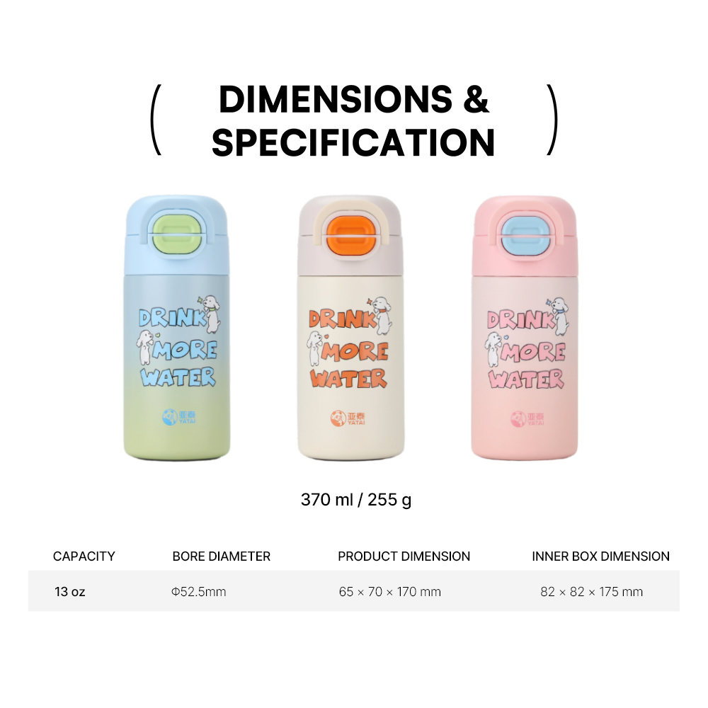 Y7031-3 dimensions: 370 ml / 255 g, 52.5 mm bore, 65 x 70 x 170 mm