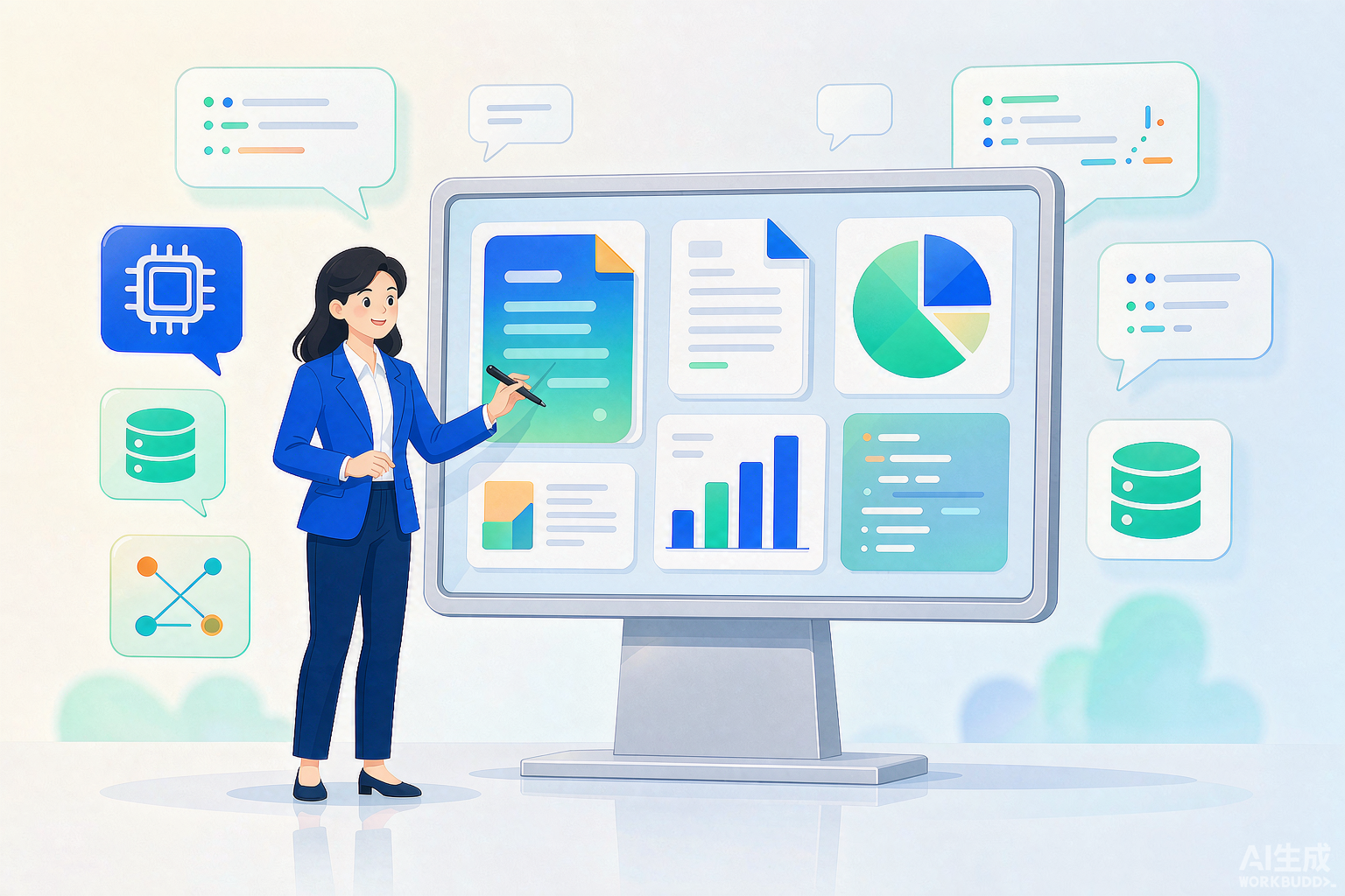 教师使用 WorkBuddy AI 智能体备课与数据分析示意图