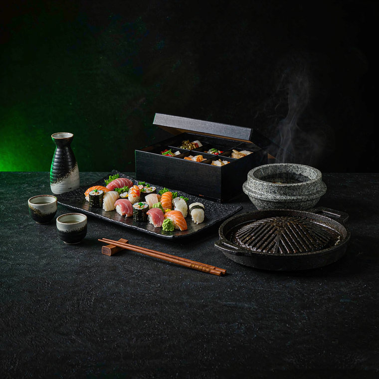 日韩餐厅用品：寿司盘、漆器便当盒、石锅与清酒器皿