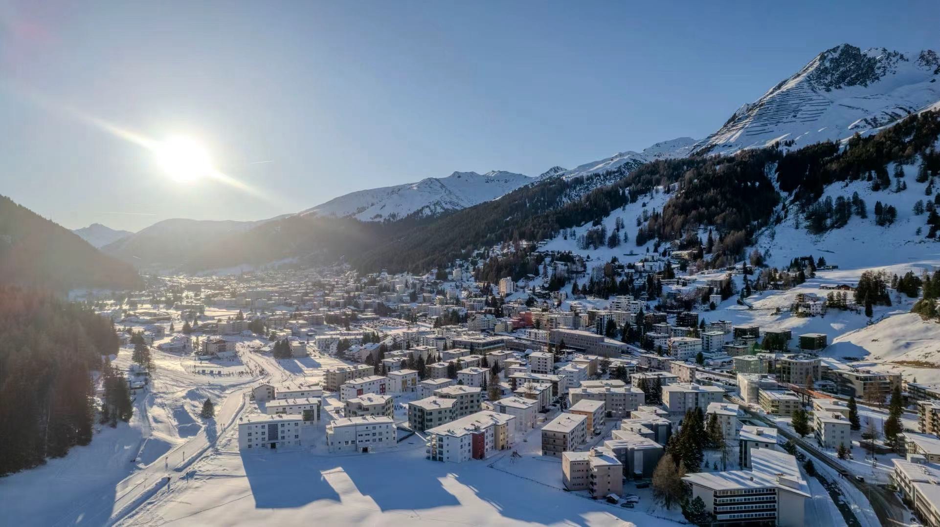 Hotel exterior in Davos under winter snow