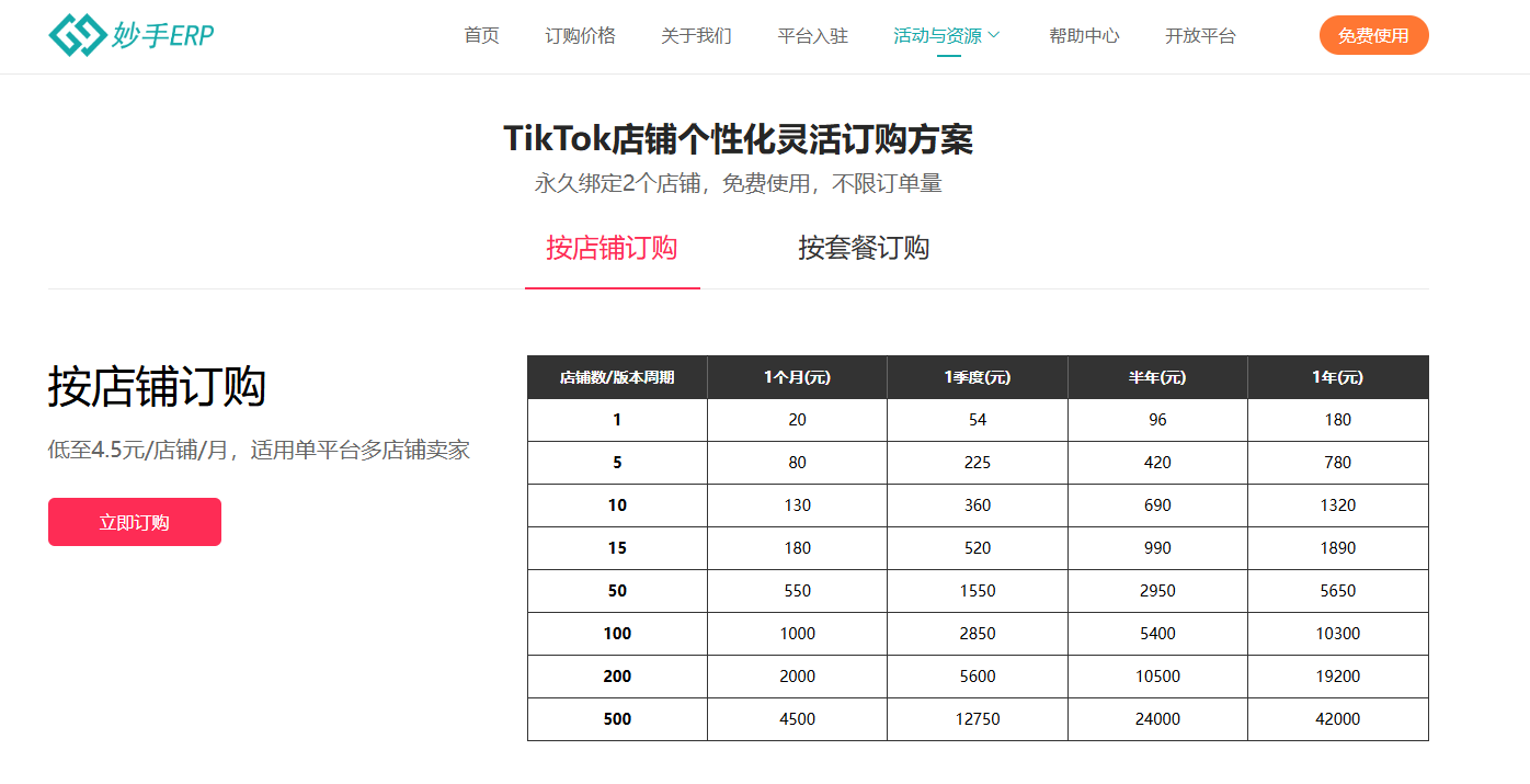 TikTok店铺订购方案