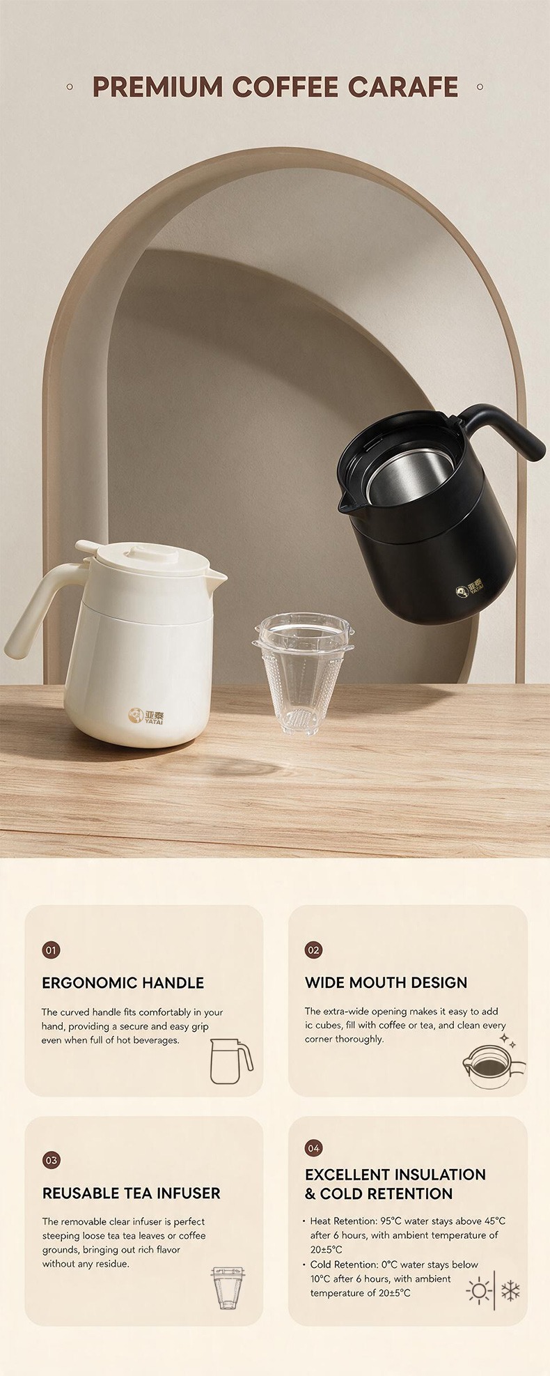 Removable tea infuser, wide mouth and ergonomic handle of the Y-9057