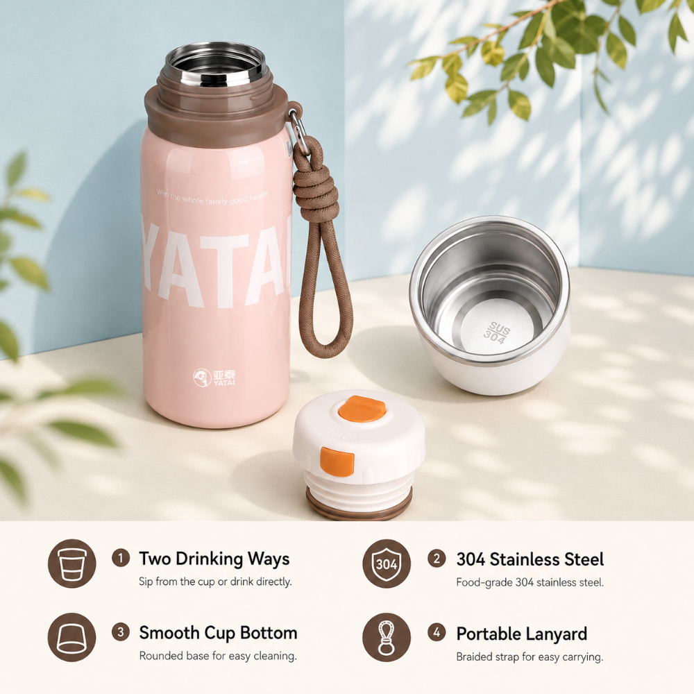 Y-1022 mini vacuum flask compared in size, fits bags and car cup holders