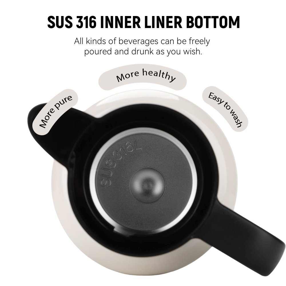 SUS 316L grade stamped into the liner base SUS 316L stamped into the liner base of the Y-9030-3 vacuum carafe