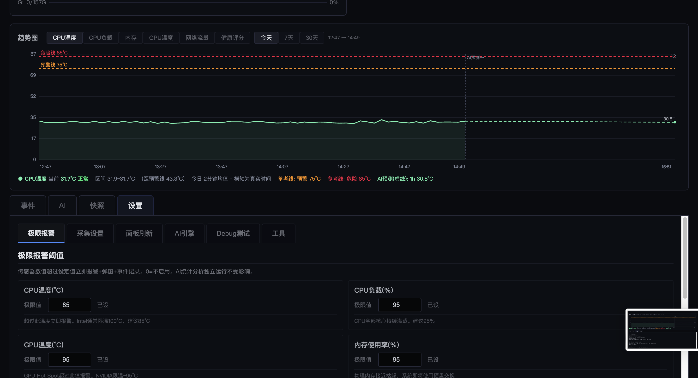 告警阈值设置面板